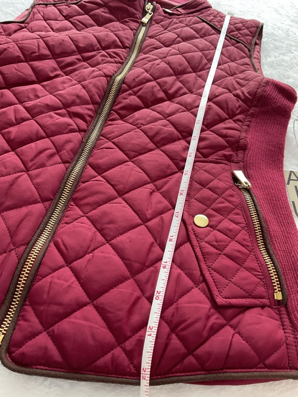 Active USA Burgundy Quilted Vest Gold Zip Knit Side Panels Women S NWT - Picture 12 of 14